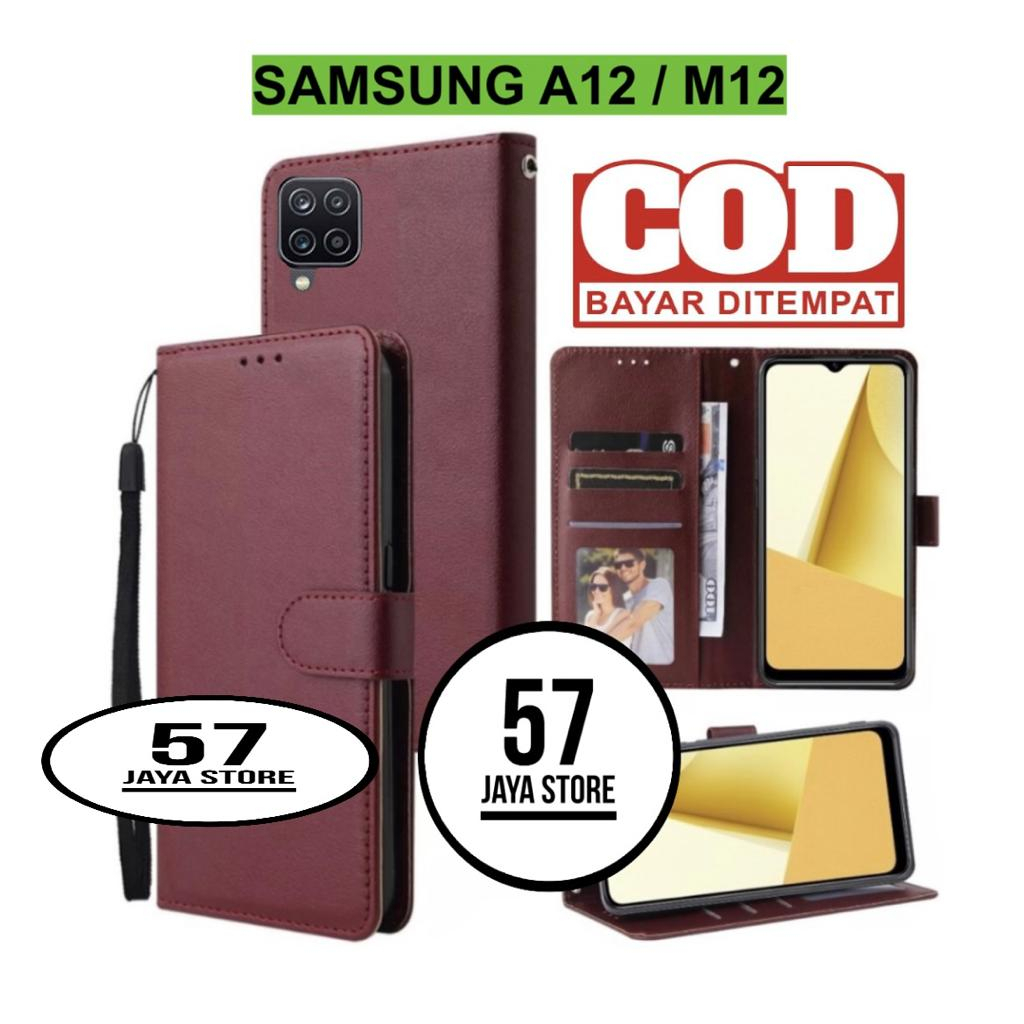 Flip Case Samsung A12 / M12 Flip Dompet Casing HP Wallet Leather flip cover
