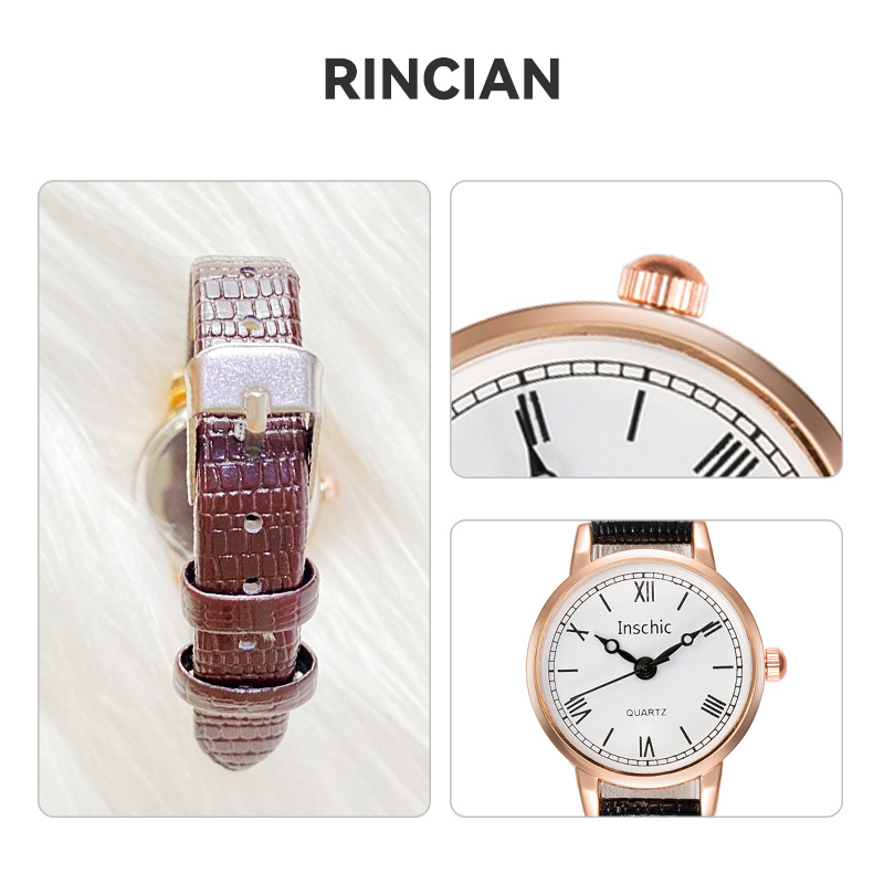 Jam Tangan Wanita Kecil  Angka Romawi Strap PU Retro Style Dial Bulat Fashion Import