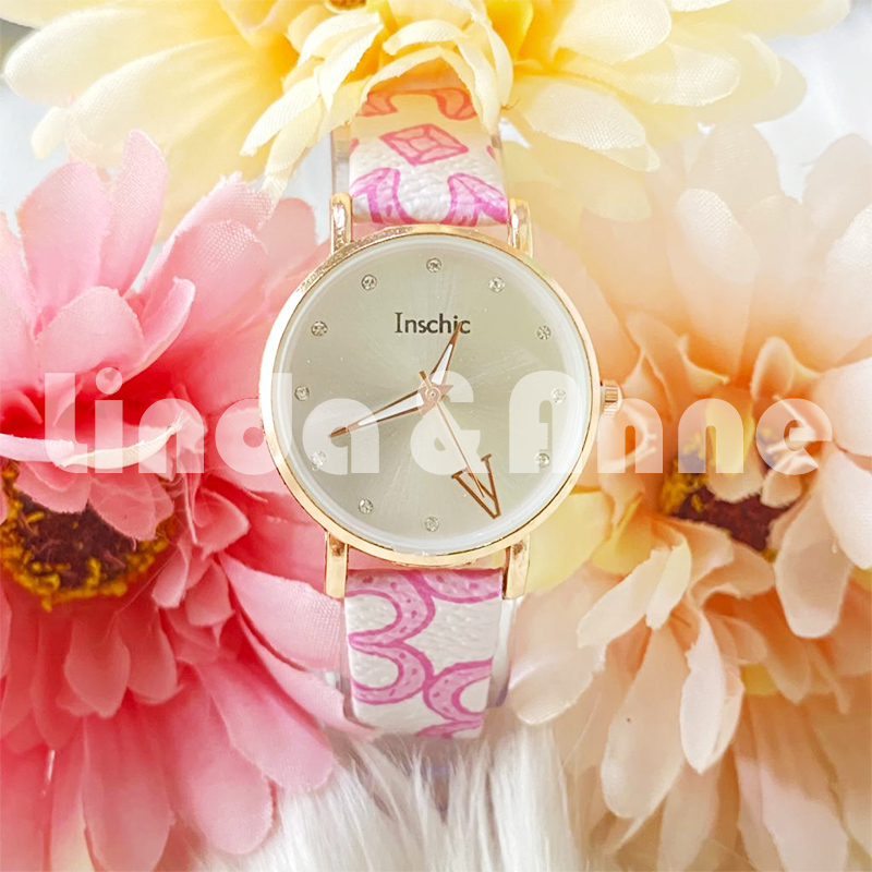 Jam Tangan Wanita Analog Strap PU Leather Design Lucu Korean Fashion Import