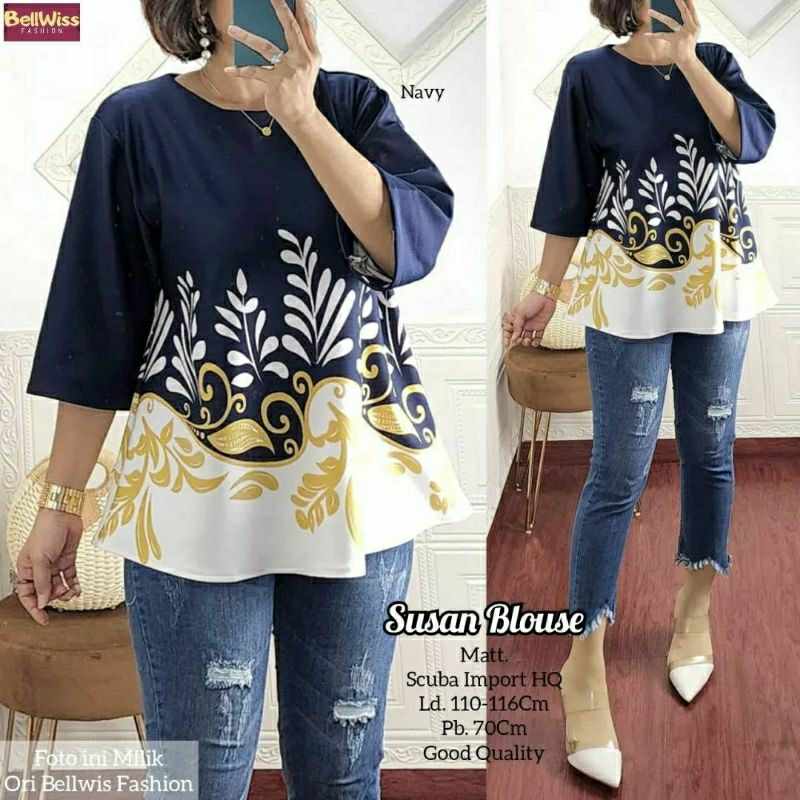 Susan Blouse, BLOUSE WANITA CANTIK MODIS FIT XXL LD 110-120 BAHAN SCUBA IMPORT TERMURAH OOTD KEKINIAN TERLARIS