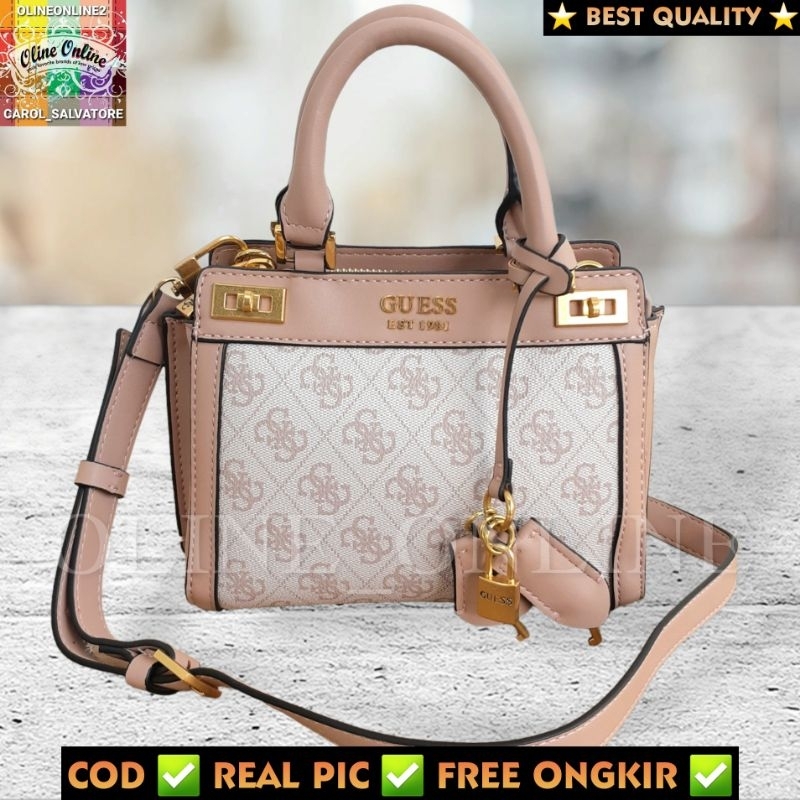 (WODB) tas katey small mini size pink beige dan logo coffee with long strap tali panjang jinjing selempang cirebon kuningan majalengka losari tegal tanjung brebes gb