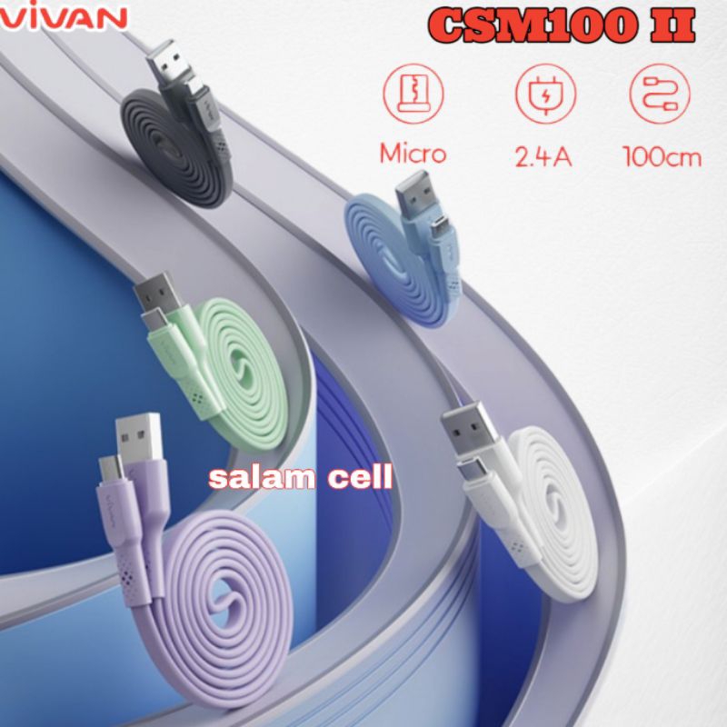 Kabel Data Micro USB VIVAN CSM100 II 2,4A 100cm Original Garansi Resmi