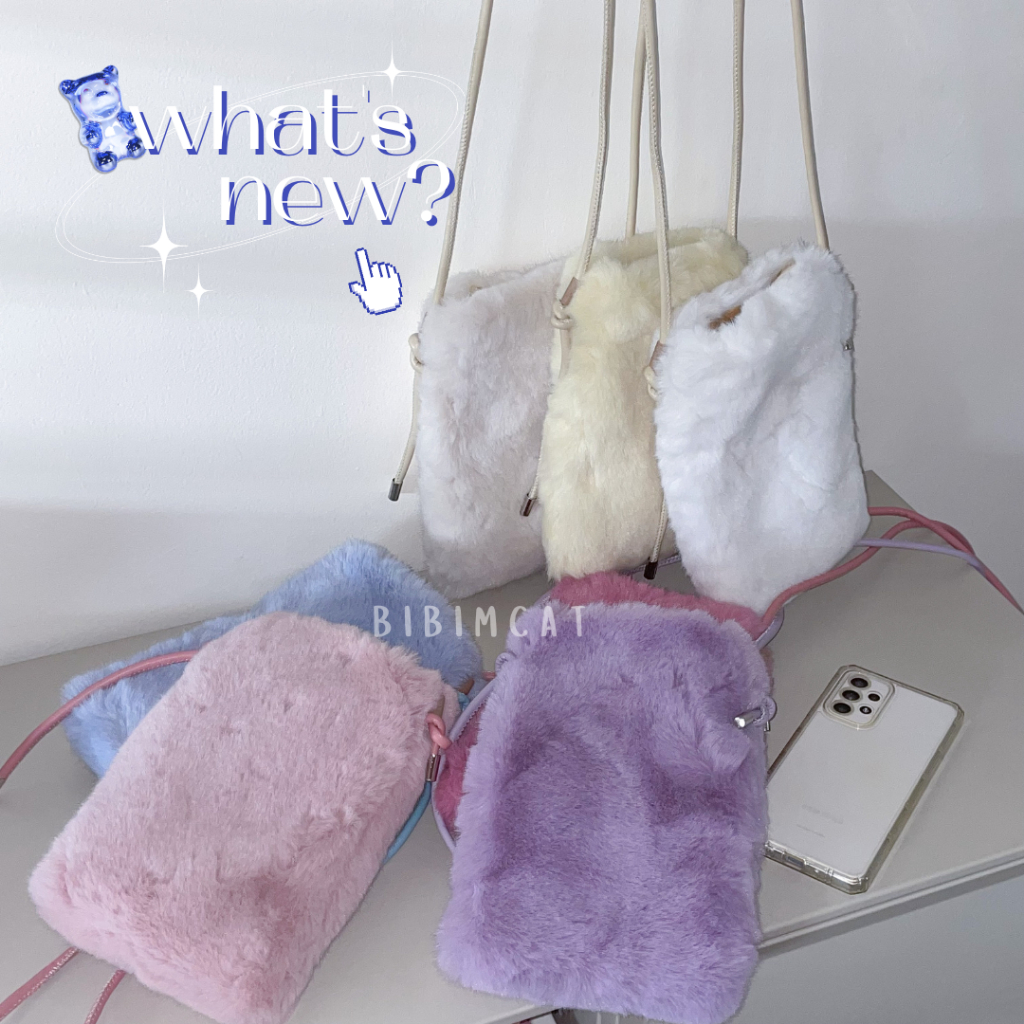 Sling Phone Mini Bag Bulu Polos/ Tas Selempang HP Wanita