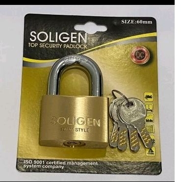 SOLIGEN gembok 60mm pendek gembok leher pendek normal kuningan asli italy style top anti maling