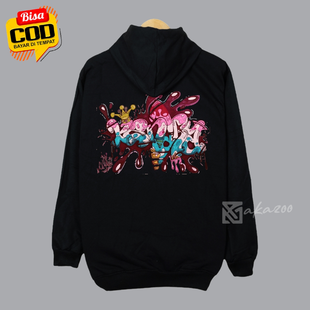 sweater pria resleting depan distro gambar dpn balakang akazoo warna hitam grafytty KASIBA sablon depan blakang 01