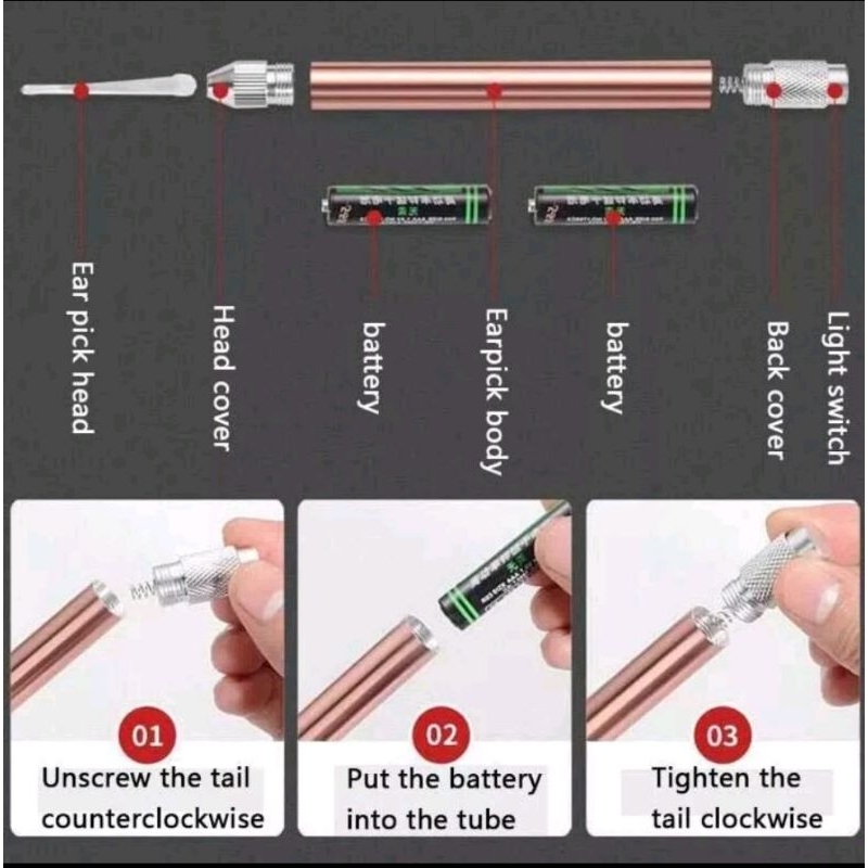 pembersih telinga nyala lampu led + endoscope