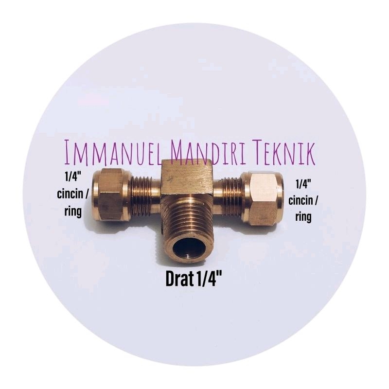 Tee connector 1/4 x 1/4 / Tee Union / Tee Pipa Tembaga 1/4 x 1/4