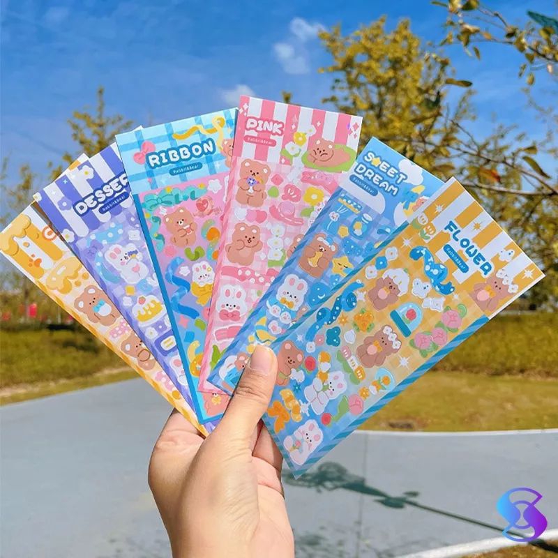 

sticker lucu waterproof kartun bear rabbit hologram || sticker motif kartun beruang dan kelinci korea || flowybeads