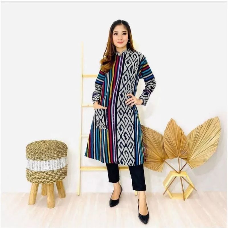 Tunik tenun Wanita-Tunik tenun Remaja kekinian-Tunik tenun populer-Baju tenun wanita terbaru