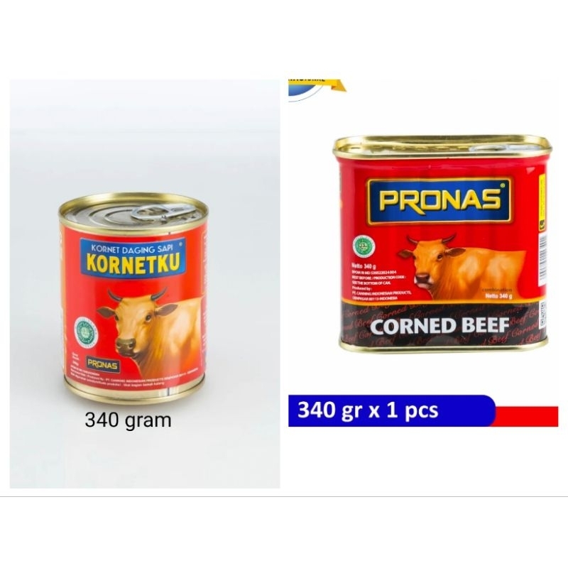 

Pronas Kornet Sapi Reguler 340gram Kemasan Kaleng EOE / Kornet Ku Kornet Sapi