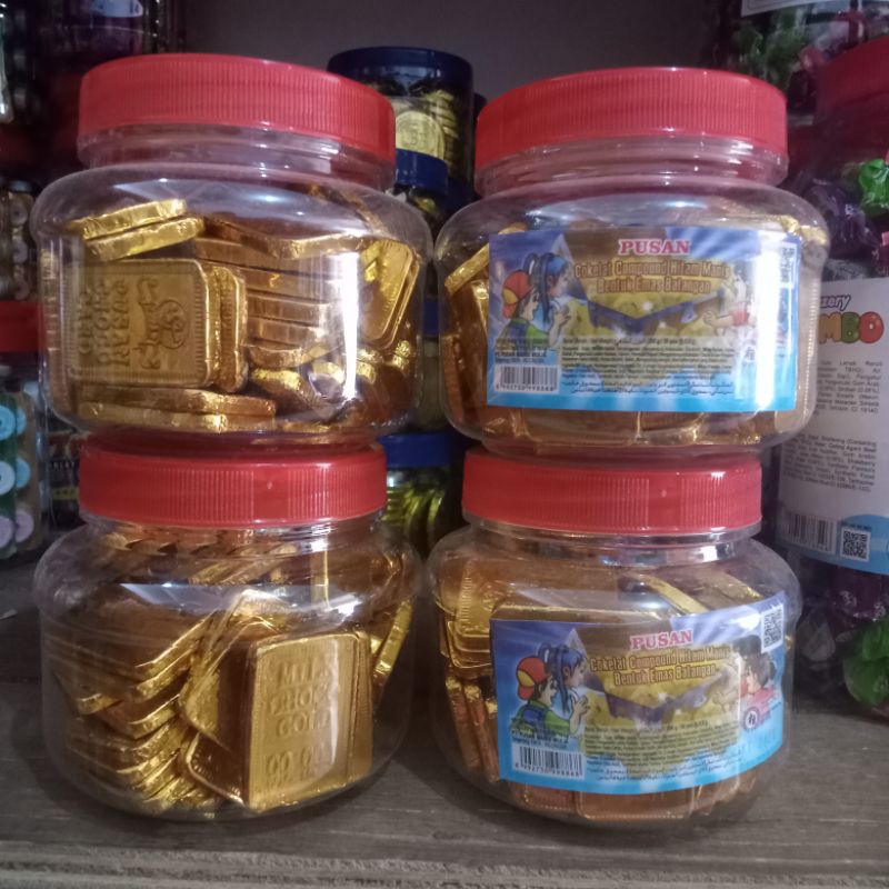 Cokelat Choco Berbentuk Emas Kotak Toples