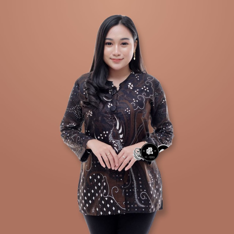 Baju Batik Wanita Atasan Blouse Terbaru Modern Seragam Resespsi Kantor Kerja Original