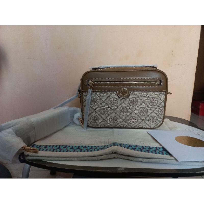 Original tas wanita TORY BURCH T MONOGRAM JACQUARD CAMERA BAG HAZEL