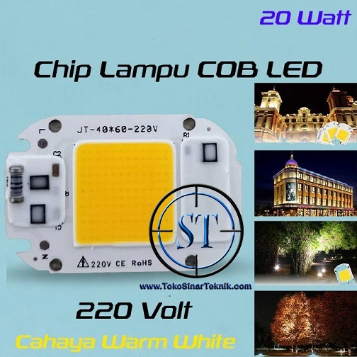 LED COB Warm White 20W Langsung  Input 220V AC Lampu Sorot Lapangan Tembak Kekuning 20 Watt Langsung Listrik Tanpa Driver