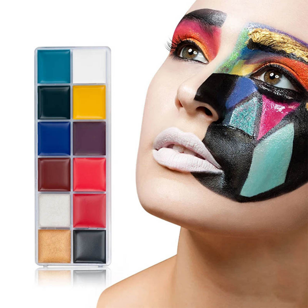 Face body painting wajah oil based rainbow warna merah putih orange pallete palet body art painting pantomim halloween 12 warna murah