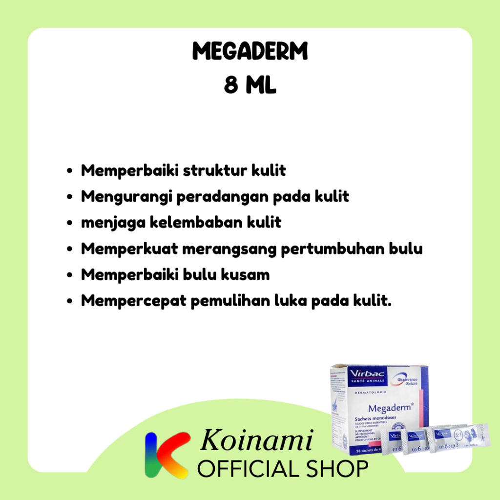 MEGADERM 8ml @ 1 sachet / vitamin bulu kucing anjing / hewan / pet / virbac / cat dog