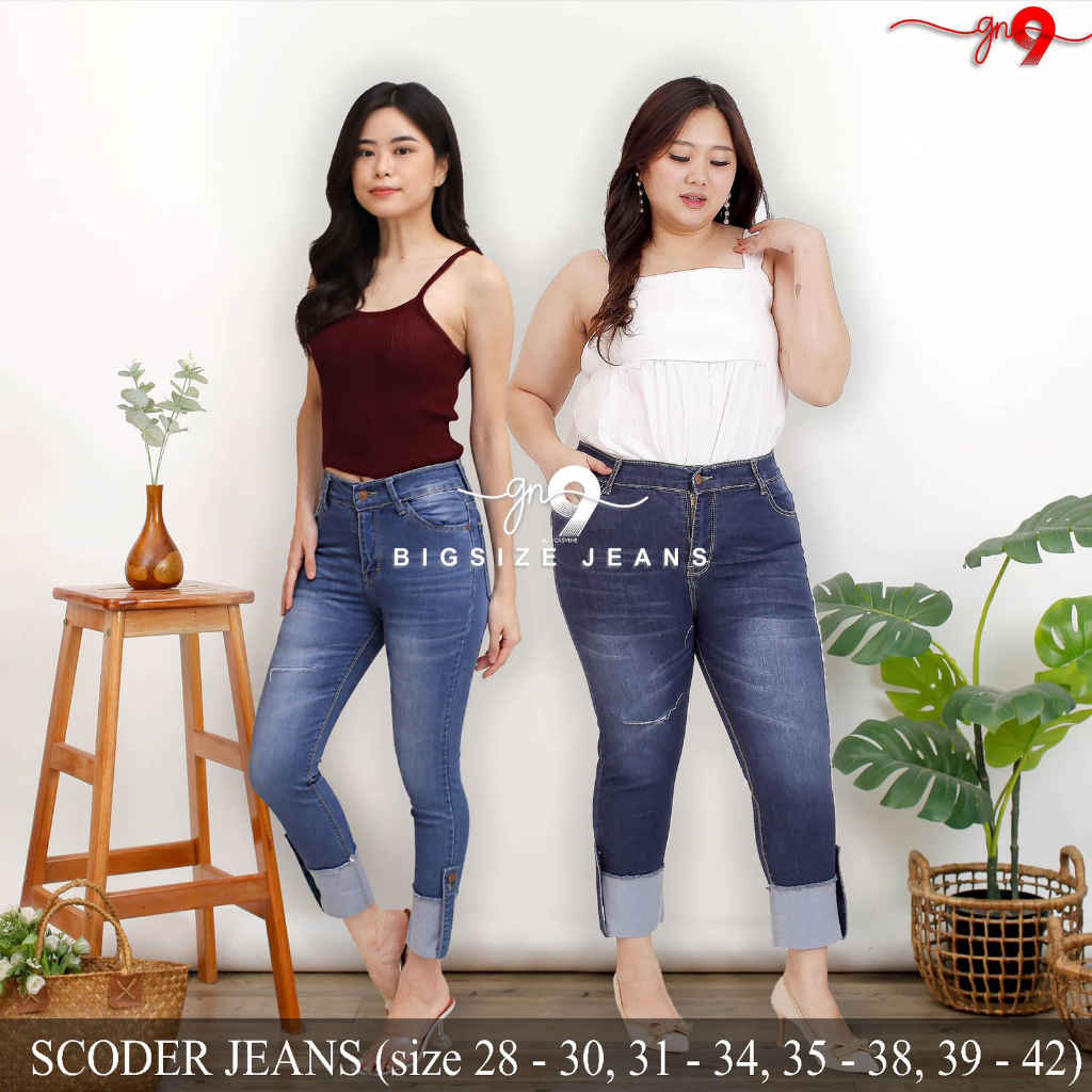 CASVINEJEANS || Celana Jeans Wanita Cewek Scoder Bigsize Jumbo Mom Jeans Sobek Ripped