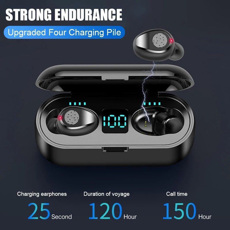 EWAA TWS F9 EARPHONE HEADSET BLUETOOTH V5.1 LED DISPLAY SMART TOUCH FINGER