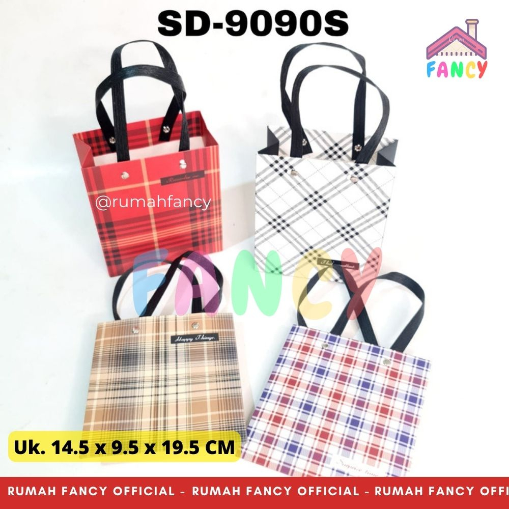 Tas Hampers Mika / Hand Bag / Shopping Bag / Plastik Bag MOTIF Kotak Tartan PREMIUM Bahan Tebal Kant