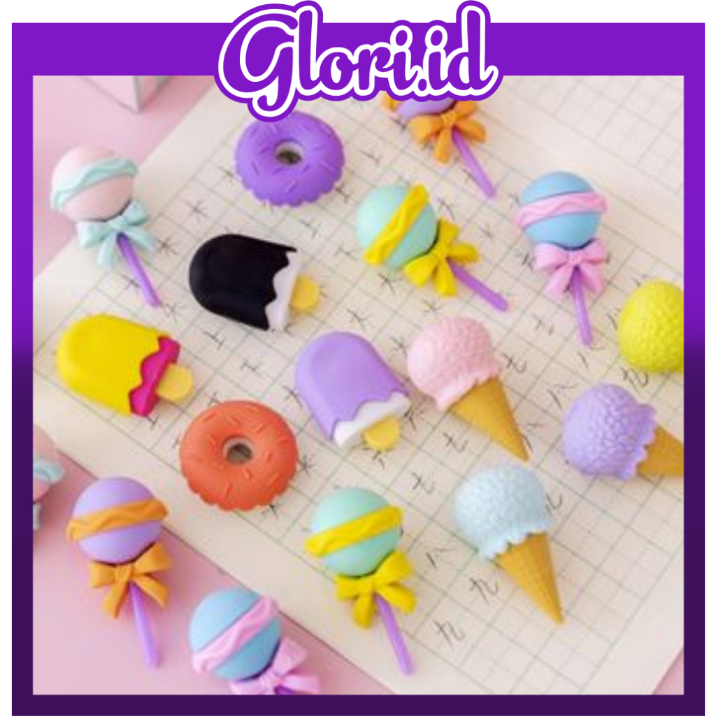 

GLORI.ID 4 IN 1 PENGHAPUS PENSIL MODEL ICE CREAM DONAT LOLLIPOP POPSICLE / PENGHAPUS LUCU SET S075