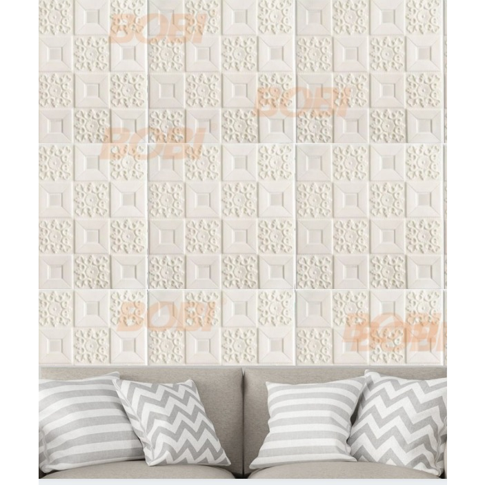 Wallpaper 3D Brickfoam Kotak Batik POLOS PUTIH  / Ukuran 70x77cm / Wallpaper 3D