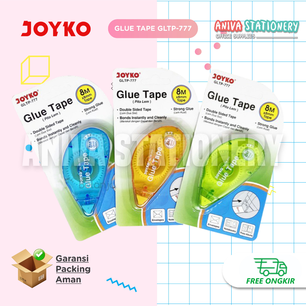 

JOYKO GLUE TAPE DOUBLE SIDE LEM KERTAS DUA SISI ROLLER GLTP-777 PENGGANTI ISOLASI BOLAK BALIK