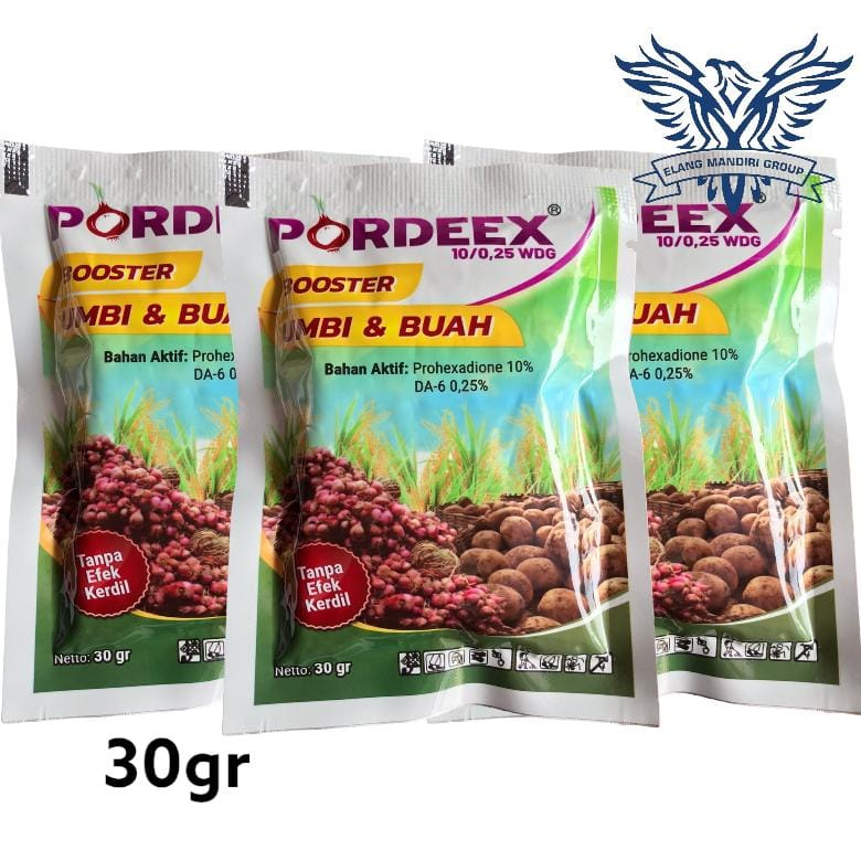 Pordeex 10-0,25 WDG 30 GR Prohexadione 10% DA 6 0,25% ZPT Pupuk Booster Umbi Buah Tanpa Efek Kerdil Residu Tanaman