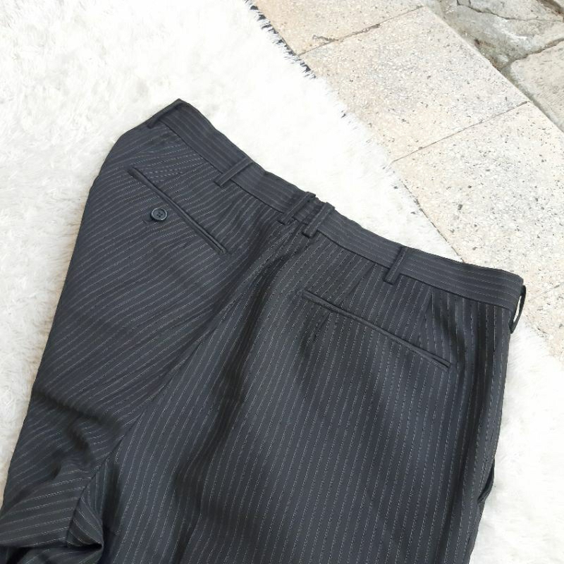 WORK PANTS CELANA PANJANG HITAM MOTIF SALUR BASSO