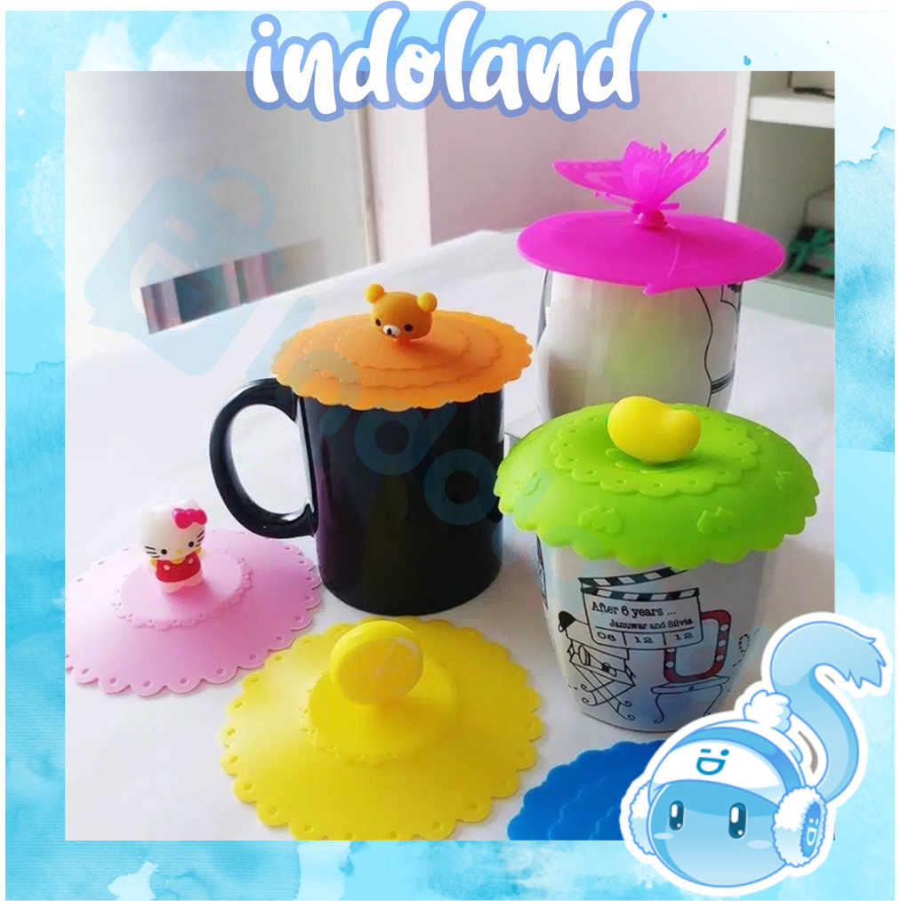 ☀ INDOLAND ☀ Tutup Gelas &amp; Cangkir Silikon Silicone Motif Aneka Karakter Kartun Cantik Anti Debu | Alat Saji Makanan R872