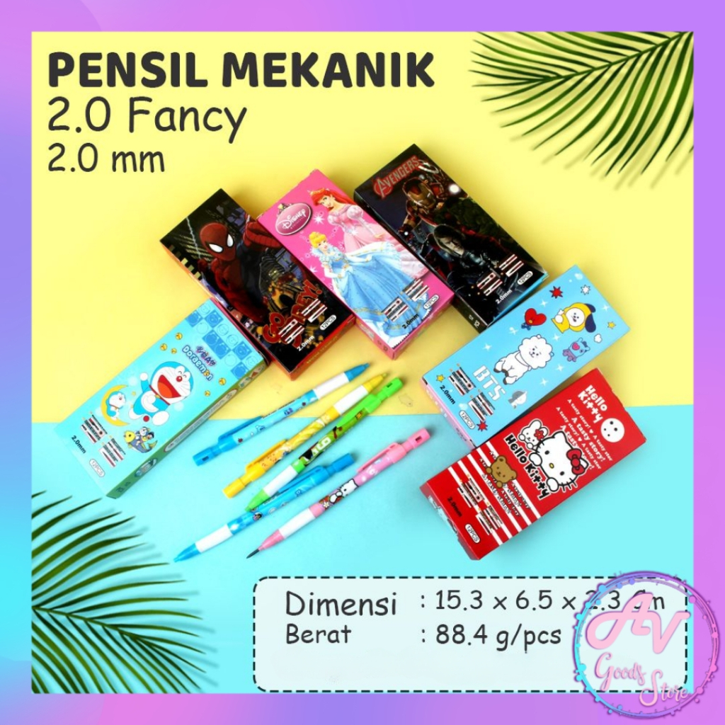 

pensil / pensil tulis 2.0 / pensil mekanik 1lusin / pensil mekanik karakter fancy 2.0mm (12pcs)