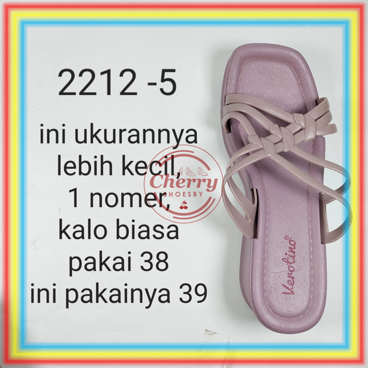 2212-5 Sandal Wedges Selop Karet Wanita Verotino Sendal Slop Cewek Hak Motif Tali Simpul Glanzton