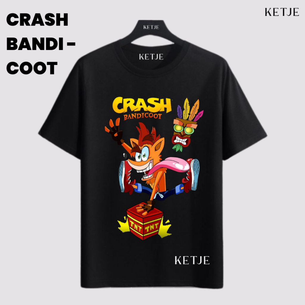 Kaos Crash Bandicoot - Crash Bandicoot Aku Aku TNT | Kaos Baju Distro Pria Wanita T-shirt Premium Un