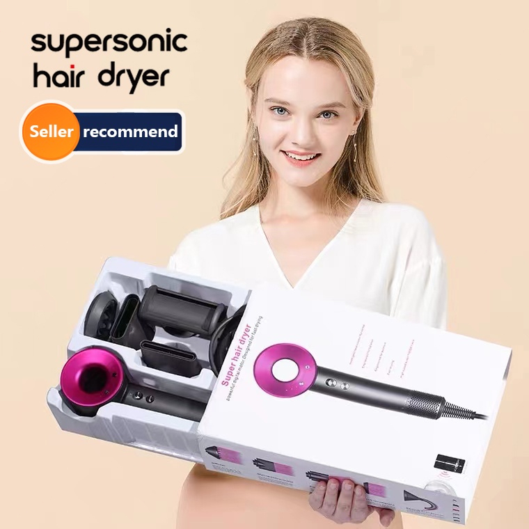 [ COD ] Hair Dryer Low Watt Dengan lima aksesori gaya Watt Rendah Pengering Rambut With Five Styling Attachments - Iron Fuchsia Mini Salon Profesional Perawatan Daya Tinggi