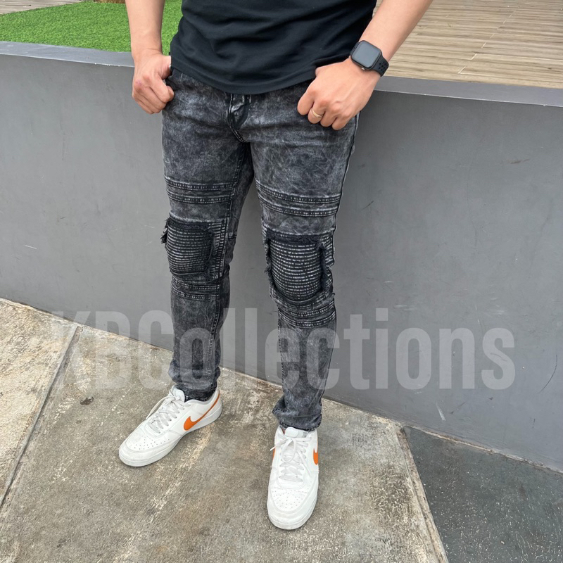KBCollections Celana Jeans Bikers Pria Skinny Jeans Panjang Sobek