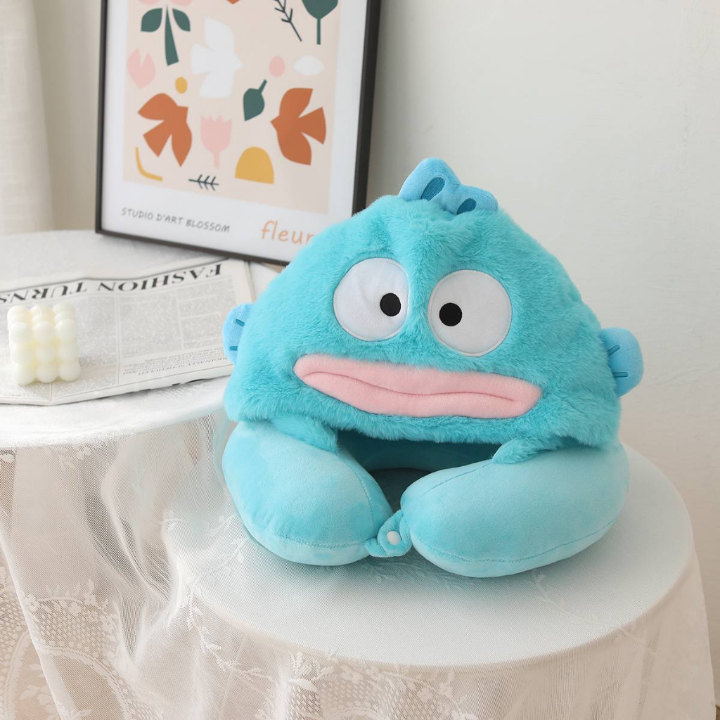 BANTAL LEHER HANGYODON IKAN BIRU BLUE FISH NECK PILLOW TRAVEL SHELLIE MAY STELLA LOU CINNAMOROLL KUROMI MELODY LUCU