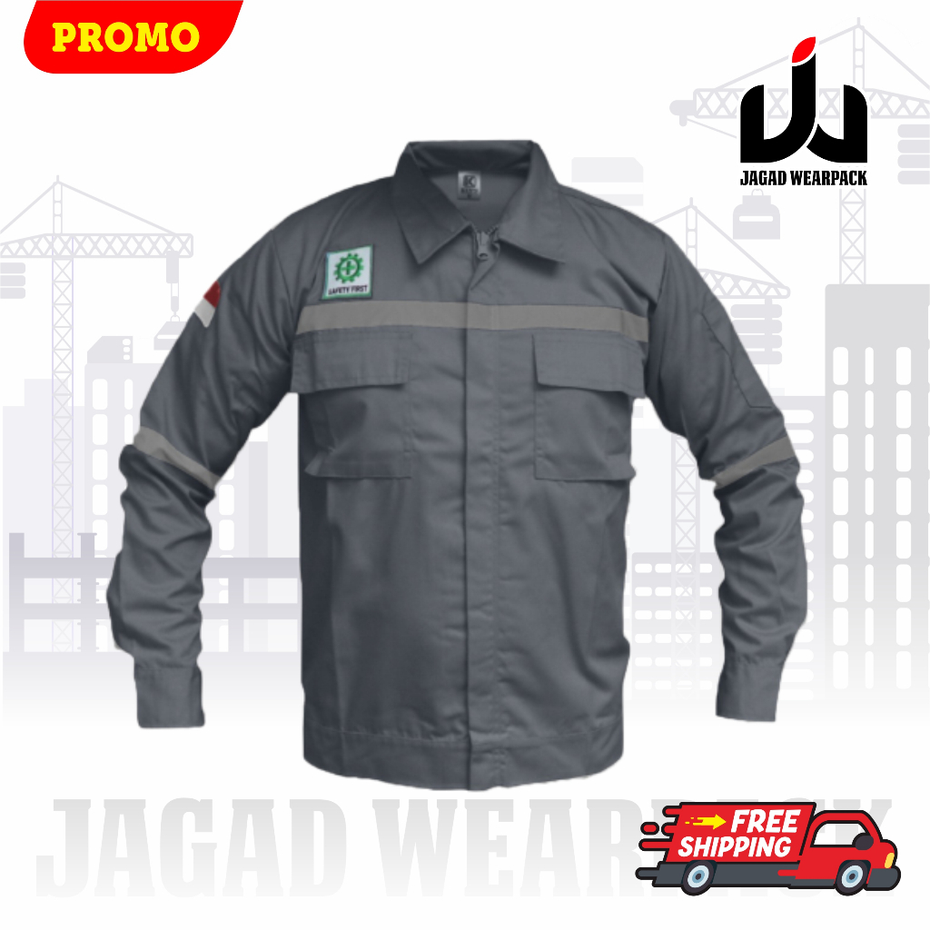 Wearpack Safety Katelpak Atasan Kemeja Kerja Potongan Lengan Panjang Baju Kerja ABU POLOS