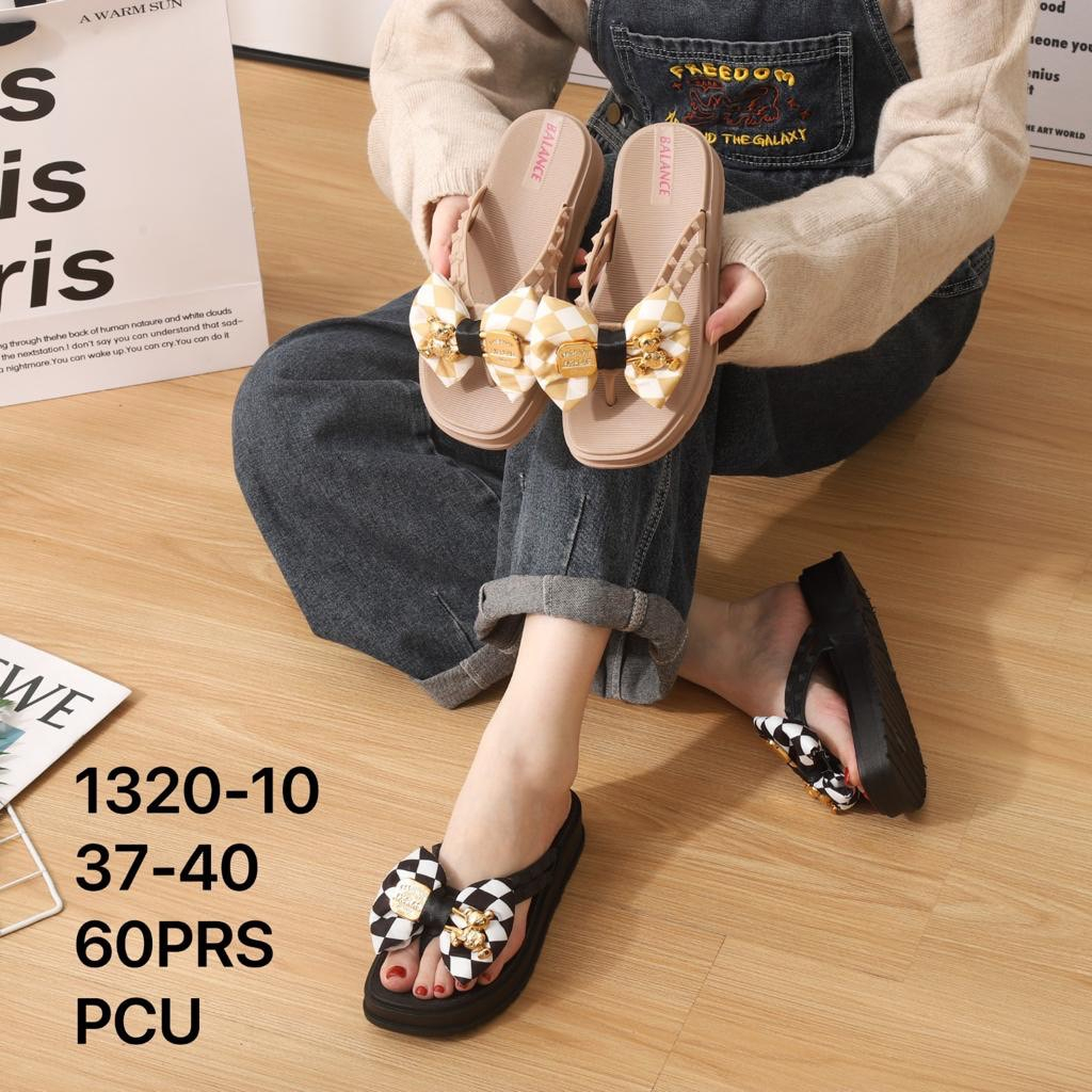 Sandal Jepit Wanita Karet Import BALANCE Motif Pita Mas Ringan Empuk Sol Tebal 5 Cm / 1320-10