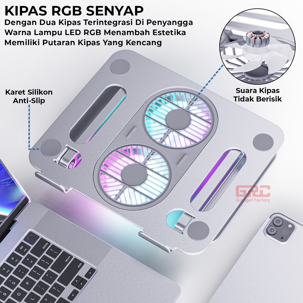 Cooling Pad Laptop Stand RGB Fan Pendingin Laptop Tatakan Meja Cooler
