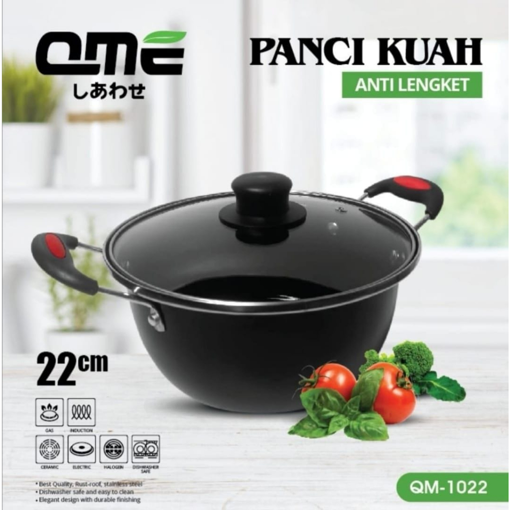 Panci kuah Enamel Anti Lengket dengan Tutup Kaca Panci Susu Saucepan Serbaguna 22 cm