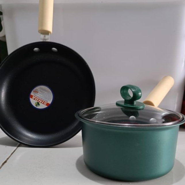 Panci Set Sinda 2 IN 1 Anti Lengket Panci Isi 2 Tutup Kaca Panci Set Pot Cookware Set Anti Lengket