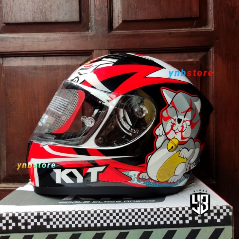 Helm Fullface KYT R10 Kabuki Cat White Flat Visor Clear | Helm Full Face KYT R-10 RC10 Kabuki Cat Ku
