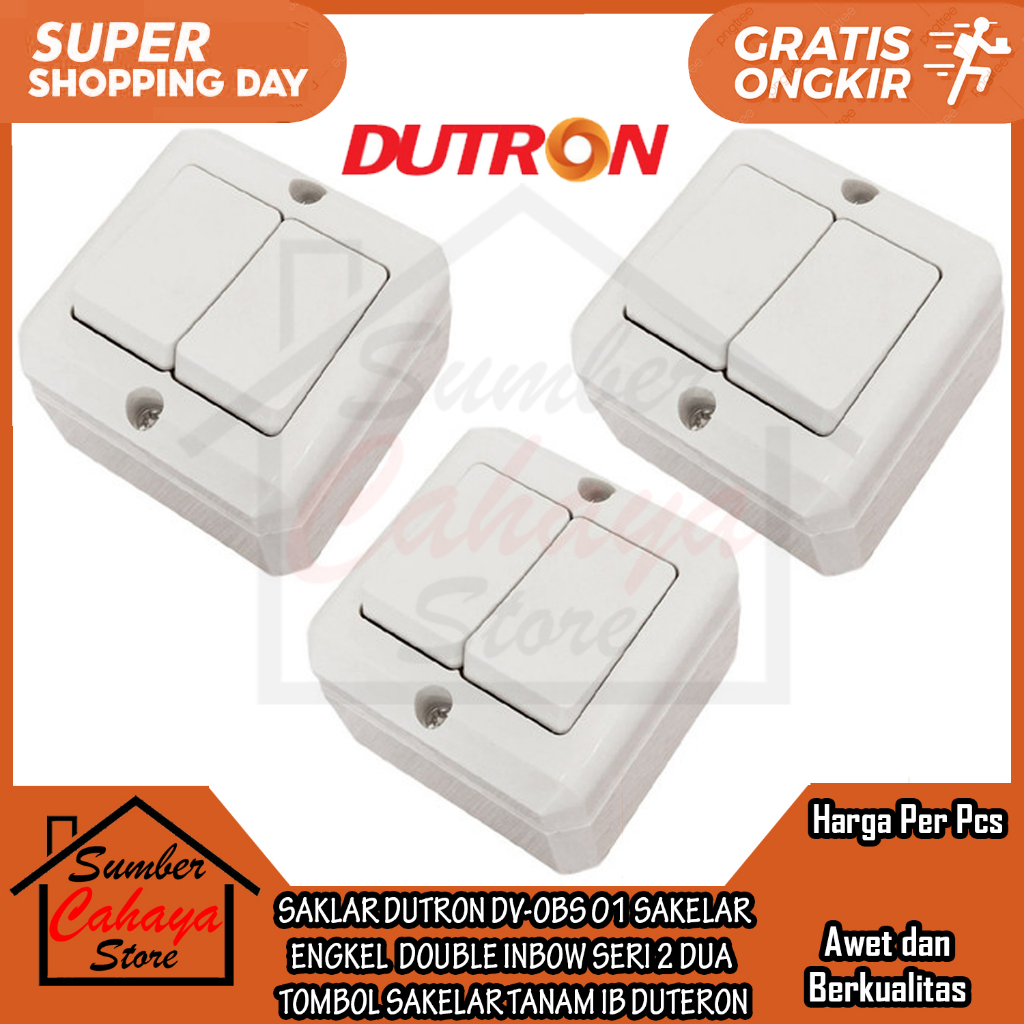 SAKLAR DUTRON DV-OBS 01 SAKELAR ENGKEL DOUBLE INBOW SERI DUA TOMBOL TANAM IB DUTERON LAMPU LISTRIK T