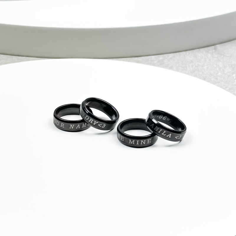 Cincin Titanium Custom Nama Anti Karat Unisex - Black Ring