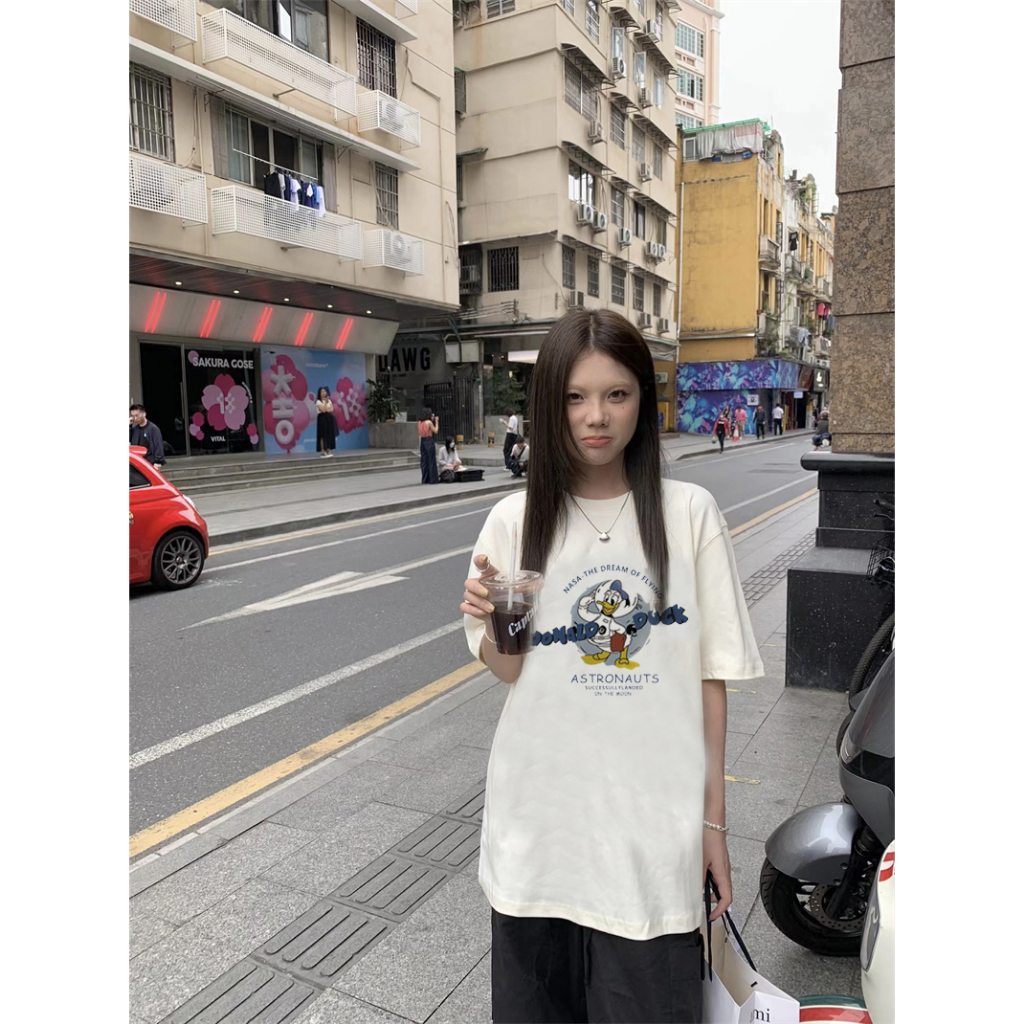 EUNII T-shirt Lengan Pendek Disney Donald Duck Printing Korean Style/Kaos Atasan Wanita/Baju Kaus Oversize Wanita/Kaos Wanita