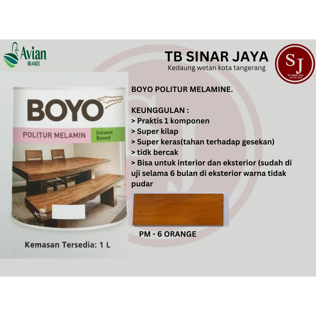 AVIAN BOYO  MELAMIN CAT KAYU  KEMASAN 1KG - PM - 6 ORANGE