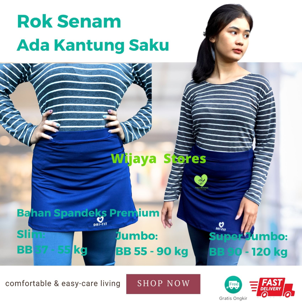 Rok Olahraga Wanita Badminton Tenis Rok Senam Aman Anti Nerawang  Size BB 37 s/d 120 kg (Slim s/d Super Jumbo) Bahan Spandeks Premium Adem Elastis