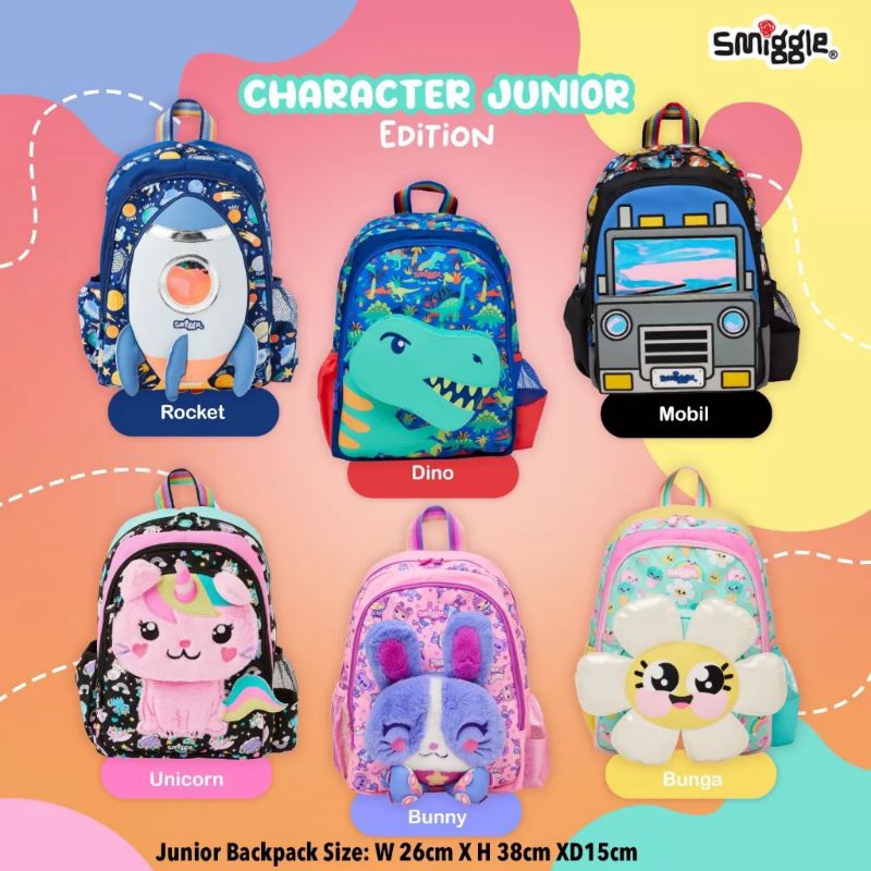 Smiggle Animalia junior character backpacks and lunchbag