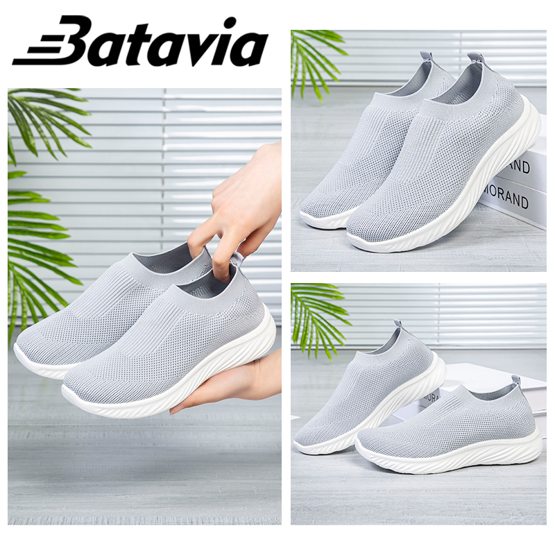 Batavia GROSIR sepatu kanvas wanita rajut sepatu wanita  sepatu tanpa tali hitam Sepatu Wanita Sport Women Sneakers N6