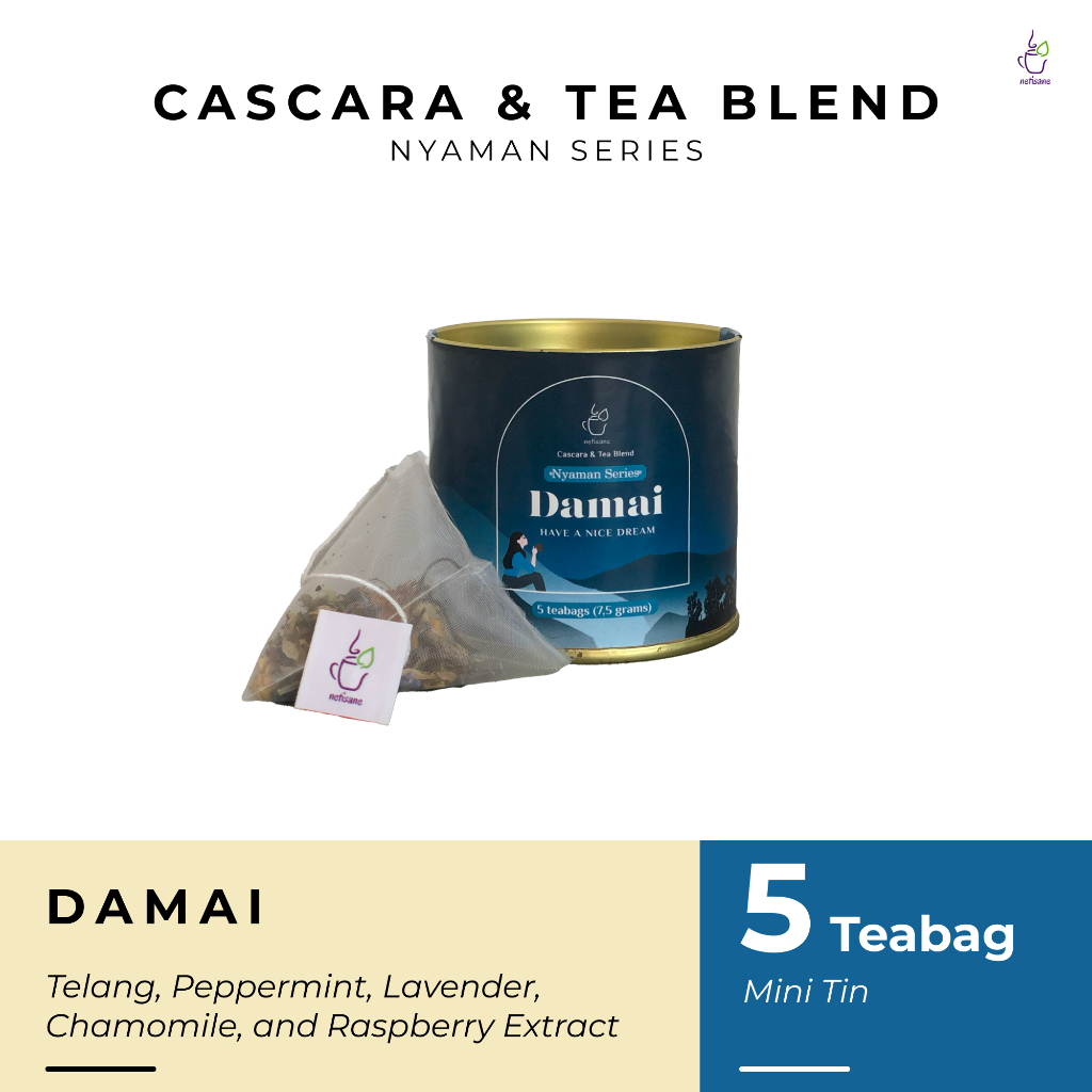 

Netisane Damai | Atasi Insomnia dengan Alami | (Bunga Telang, Lavender, Peppermint, Chamomile, dan Raspberry Extract) | Netisane Cascara Blend Nyaman Series | Artisan Tea / Teh Herbal | (Mini Tin Can)