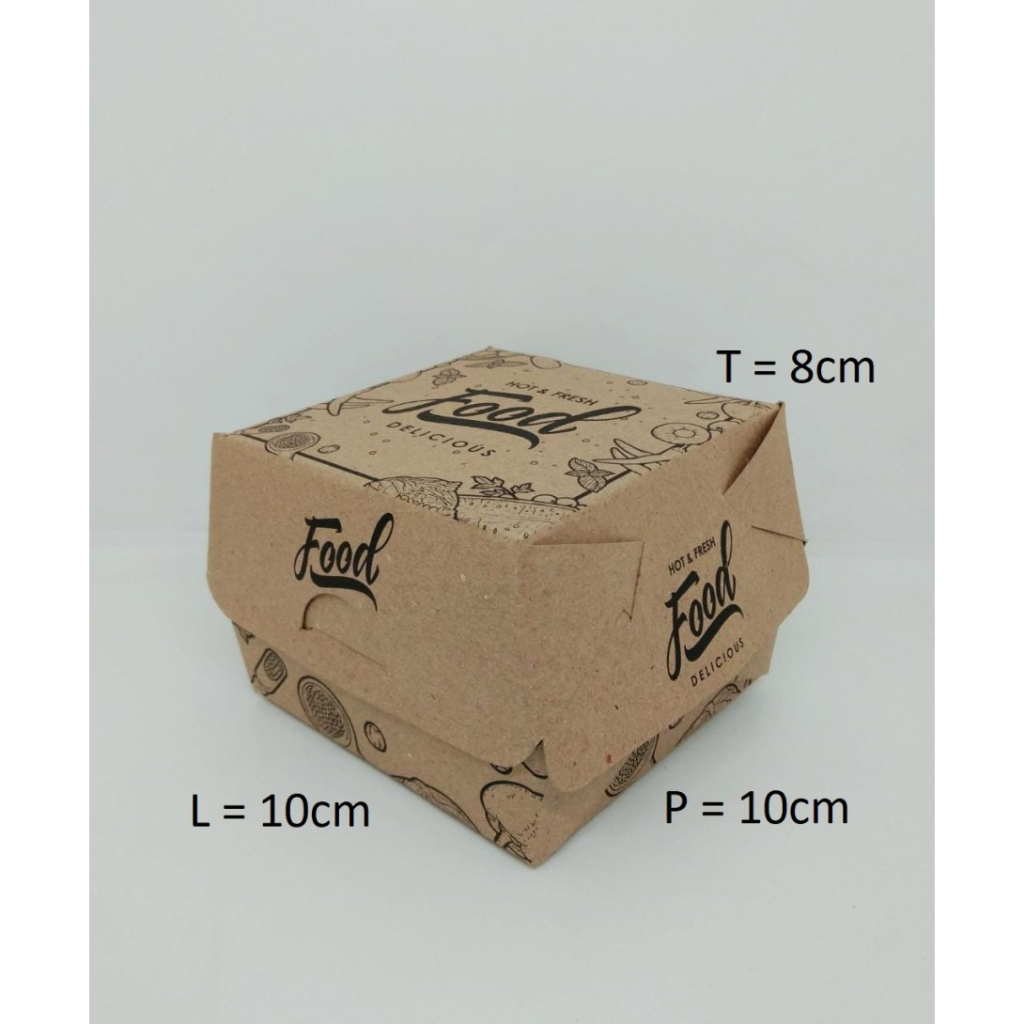 

50pcs KOTAK BURGER KRAFT UNIVERSAL MOTIF 10X10X8CM LAMINASI 325 GSM